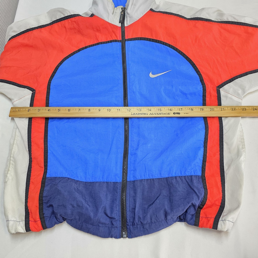 90s Nike Colorblock Windbreaker Youth L Red White Blue Track Jacket Vintage - Picture 6 of 12